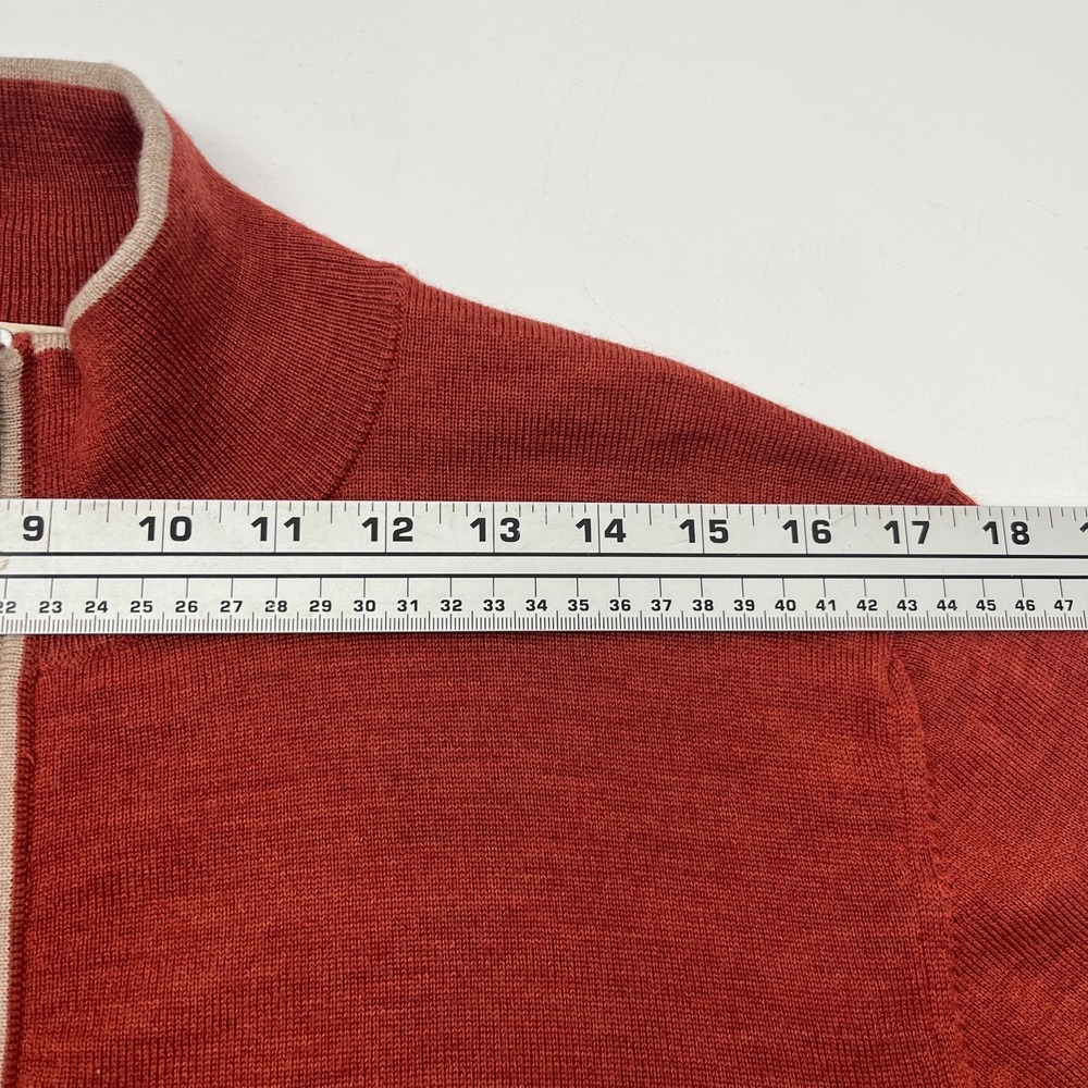 Hagen Carmel Sweater Mens XL Brown Rust Red 1/4 Quarter Zip Merino Wool Italy - Picture 10 of 13